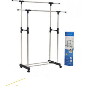Adjustable Stainless Steel Double-Pole Clothing Rack with Bottom Storage 6808 - Image 6